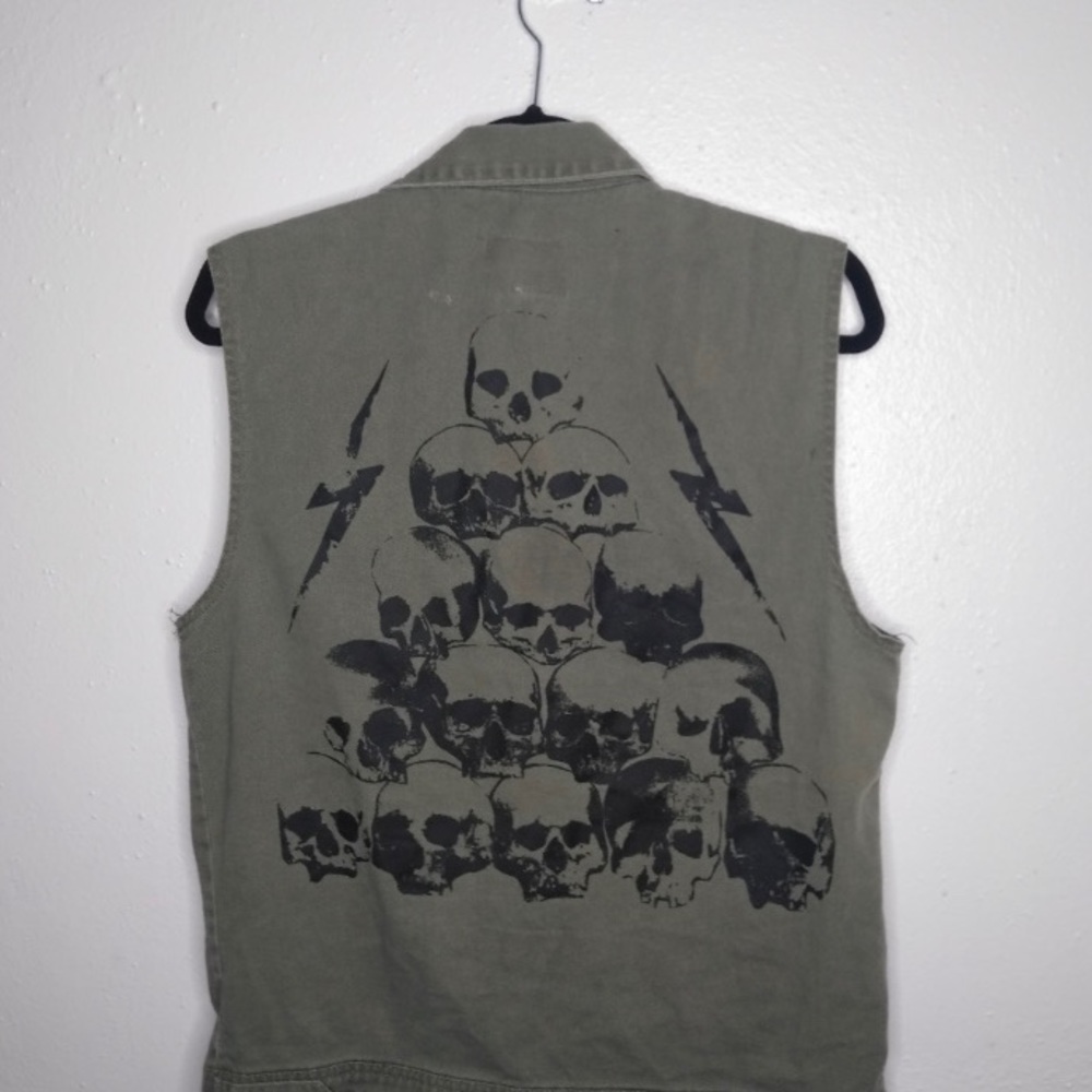 RUDE Olive Green Punk/Rock Skull Vest